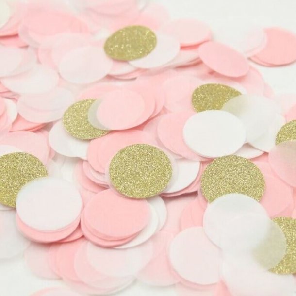 Papir Konfetti 25mm Pink Hvid Guldglitter